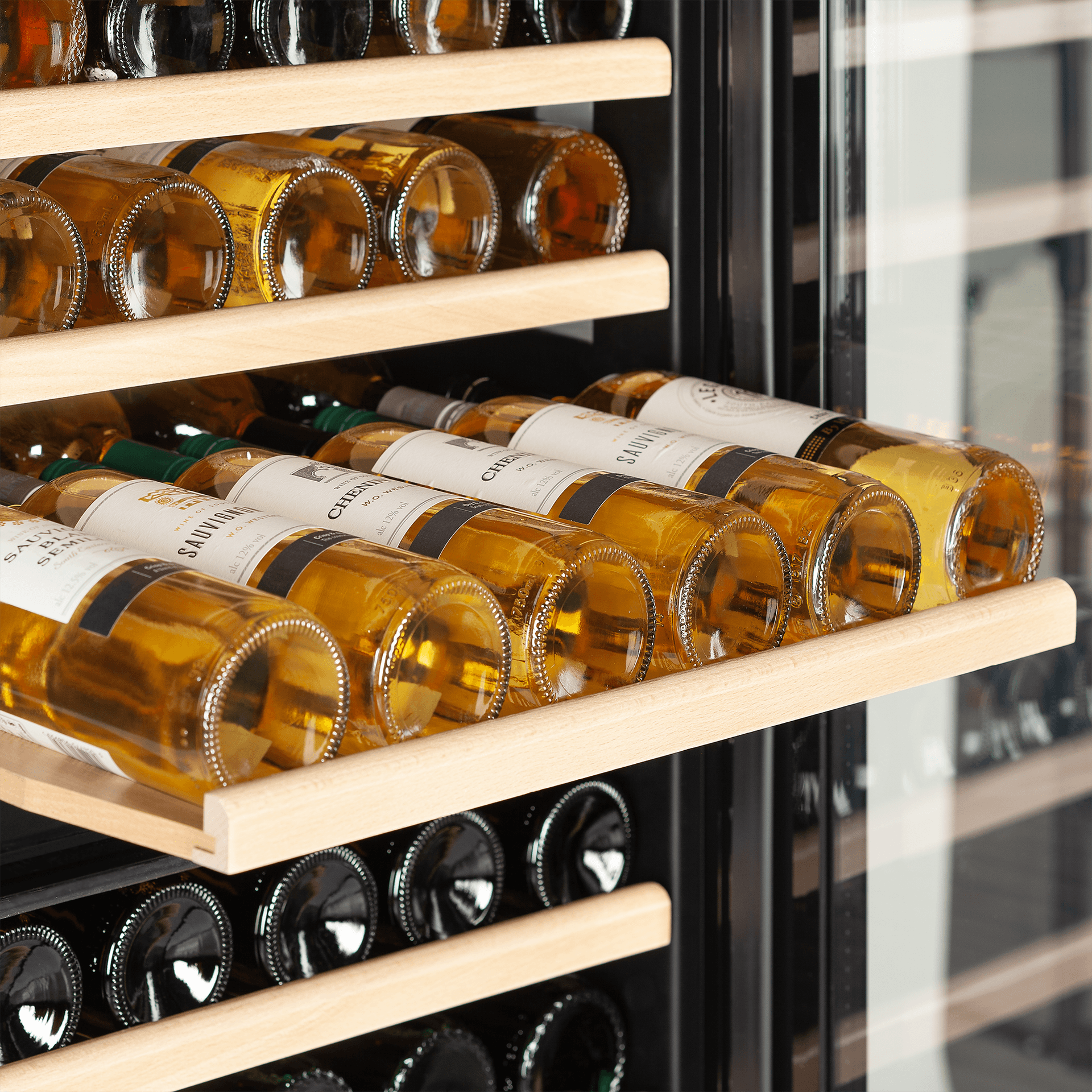 Pull out shelves for easy access to wine